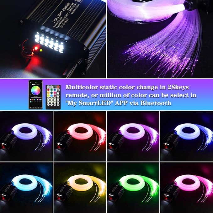 AMKI Mixed415pcs 9.8ft Twinkle Starlight Headliner Kit, Updated 2 in 1 Twinkle+Meteor Fiber Optic Light Box RGBW Sound Activated Mode for Car& Home Decoration, 240pcs Pure White Shooting Star