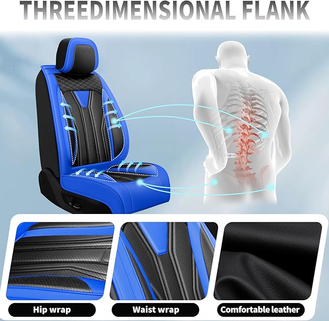 Fit Sonata Car Seat Covers Premium Leather for Hyundai Sonata 2007-2025 2026. Waterproof， Breathable, Scratch-Resistant & All-Weather Seat Cushion Protector（Front Seat,Blue&Black