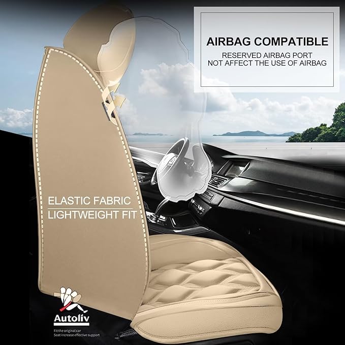 AOMSAZTO Car Seat Covers Fit for Nissan Pathfinder 2011-2025 2026 Leather Car Seat Cover Seat Cushion Protector Airbag Compatible Waterproof 2 Front Seats Beige