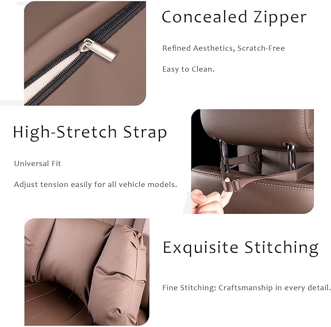 Car Neck Pillow & Lumbar Support for Nissan Altima Maxima Pathfinder Armada Rogue Sentra Versa Kicks Murano Leaf Ergonomic Breathable Mesh Auto Seat Back Cushion Headrest,Brown-Neck Pillow