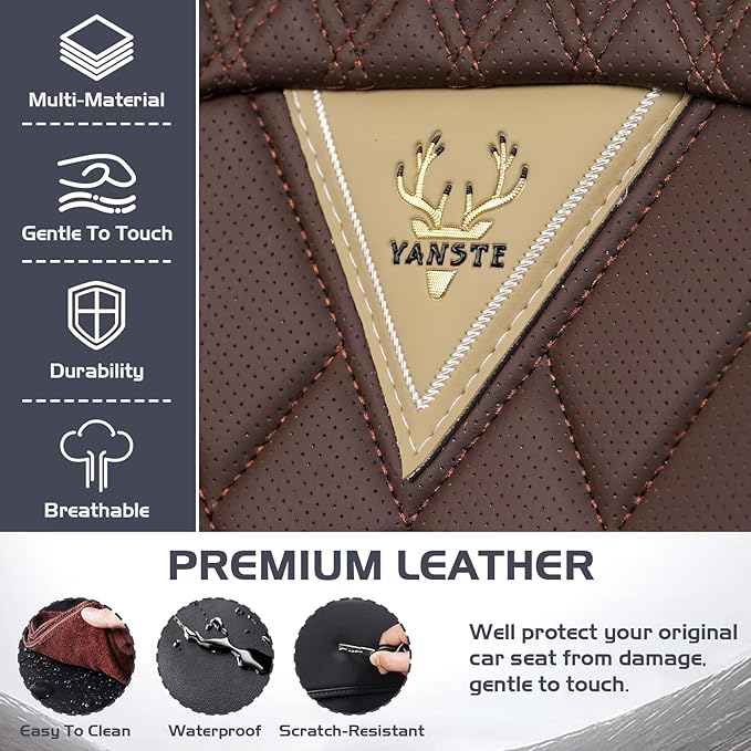 Truck Seat Covers for Ford F350 2011-2026, Waterproof Premium Leather Full Coverage Car Seat Cover, Muscle Sport Style Auto Interior Seat Covers Sets (Front Set/Brown Coffee)