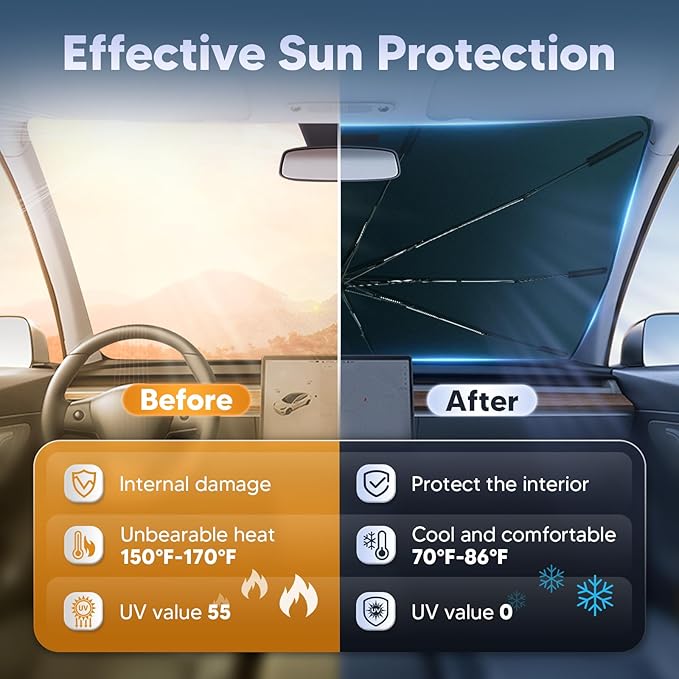 Autorder Windshield Sun Shade Umbrella for 2013-2018 Nissan Altima Accessories,Upgraded Ice Crystal Material,Easy Setup Umbrella Sunshade for Car Windshield,100% Sun Blocking