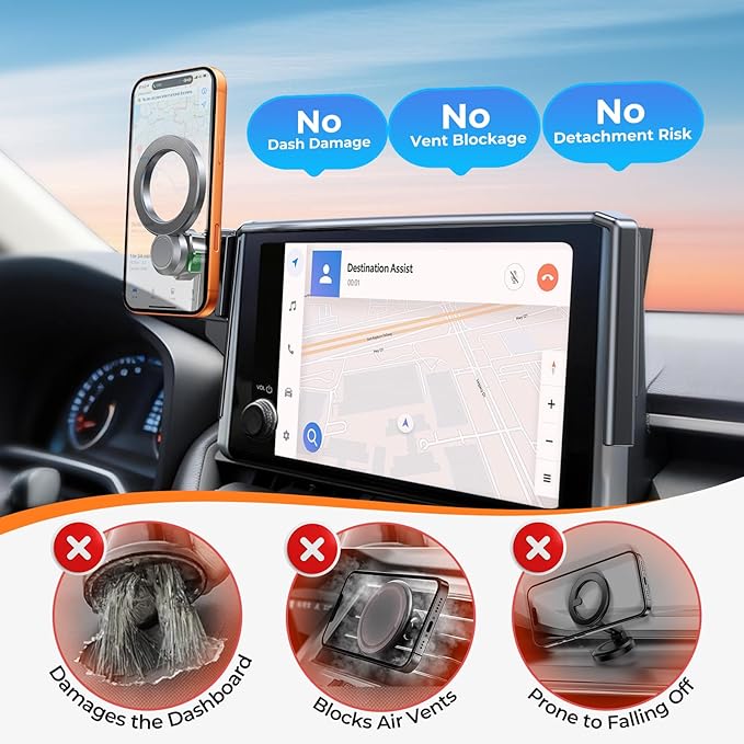 Car Phone Holder for Toyota Corolla 2020-2026 & Corolla Cross 2022-2026 (Only for 8-Inch Screen) 360° Rotation Magnetic Cell Phone Mount, Compatible with Magsafe, Does Not Affect Air Vent