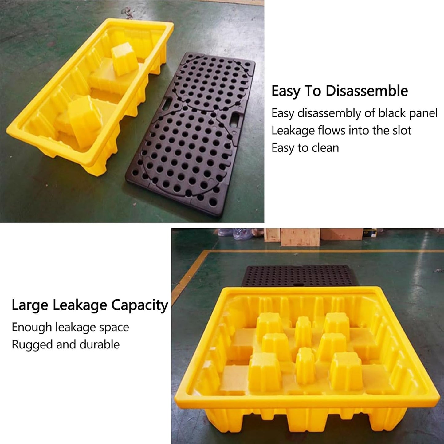 2 Drum Containment Spill Pallet, Polyethylene Low Profile Paint Bucket Tray, Industrial Garage Storage Detachable Shipping Leakproof Platform (Color : Yellow-1 Pack, Size : 19.3"x14"x3.7")