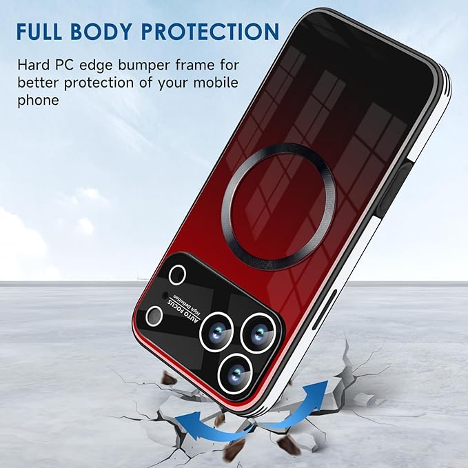Guppy Compatible with iPhone 17 Pro Max Magnetic Case, with Full Camera Lens Protector [Compatible with MagSafe] Scratch Resistant Gradient Glass Back Cover Phone Case-Red