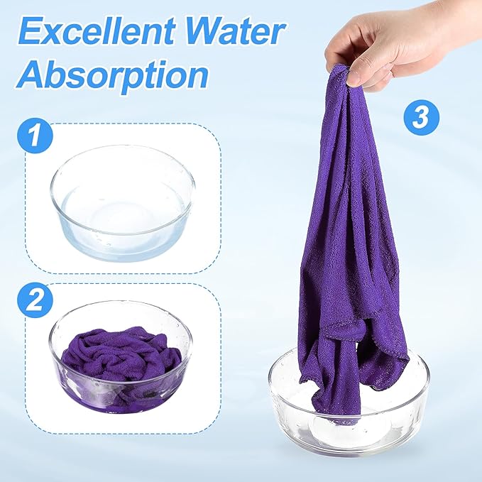 HARFINGTON 4 Pack Microfiber Cleaning Cloth, 24" x 16" Multi-Functional Cleaning Towels Reusable Absorbent Rags for Car Wash Kitchen Household Window Clean, Purple