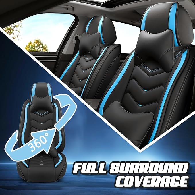 Car Seat Covers for VW Eos 2007-2016, Premium Nappa Leather Car Seat Cover, Stylish Sport Seat Covers， Automobile Seat Cover Sets.(Luxury 2 Seats/Black Blue)