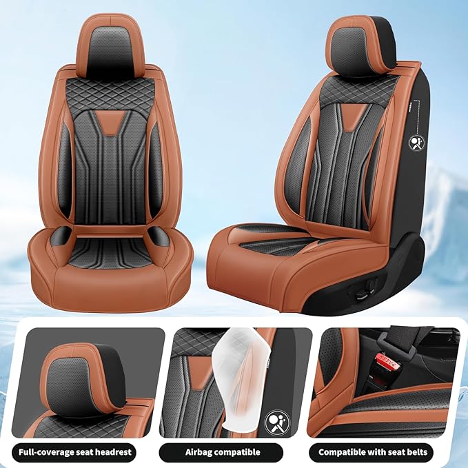 Fit Accord Car Seat Covers Premium Leather for Honda Accord 2012-2025 2026. Waterproof， Breathable, Scratch-Resistant & All-Weather Seat Cushion Protector（Front Seat,Brown&Black