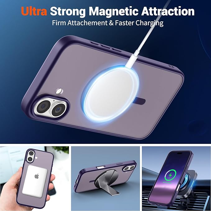 SUPFINE Magnetic for iPhone 16 Case (Compatible with MagSafe) (Military Grade Drop Protection) Slim Translucent Matte Shockproof Phone Cover,Dark Purple
