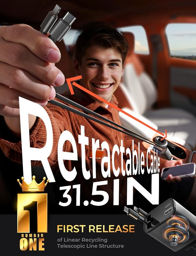 LISEN Retractable Car Charger [RV Power Adapters ] for iPhone 17 USB C Charger Fast Charging, Travel Essentials Gifts for Women Men, Early Today 2025