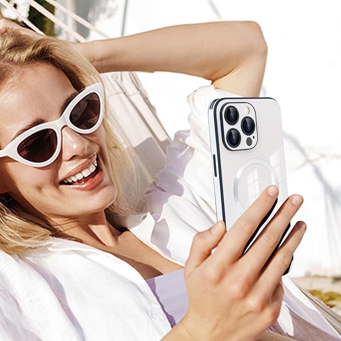 Guppy Compatible with iPhone 12 Pro Max Magnetic Case, Gradient Case with Magnetic Charging, Gradient Glass Back Cover with Lens Film-White