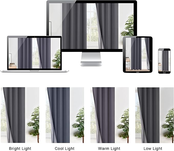 XWZO 100% Blackout Curtains 45 Inches Long with Tiebacks- Privacy Protection & Noise Blocking Window Draperies Grommet Top with Black Liner for Bedroom/Living Room, Dark Grey, W42 x L45, Set of 2