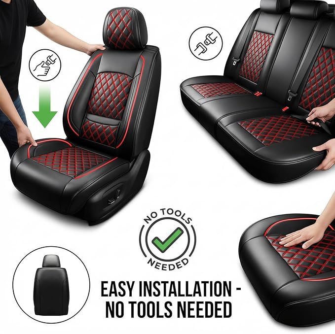 Fit TL Car Seat Covers for Acura TL 2004-2014 - Premium Leather, Waterproof, All-Weather, Airbag Compatible, Anti-Slip, Breathable, Easy Install, Seat Protectors, Full Set, Redline