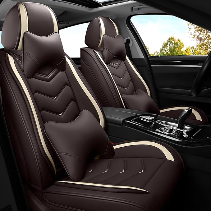 Car Seat Covers for Ford Expedition 2000-2025, Premium Nappa Leather Car Seat Cover, Stylish Sport Seat Covers， Automobile Seat Cover Sets.(Luxury 2 Seats/Coffee Color)