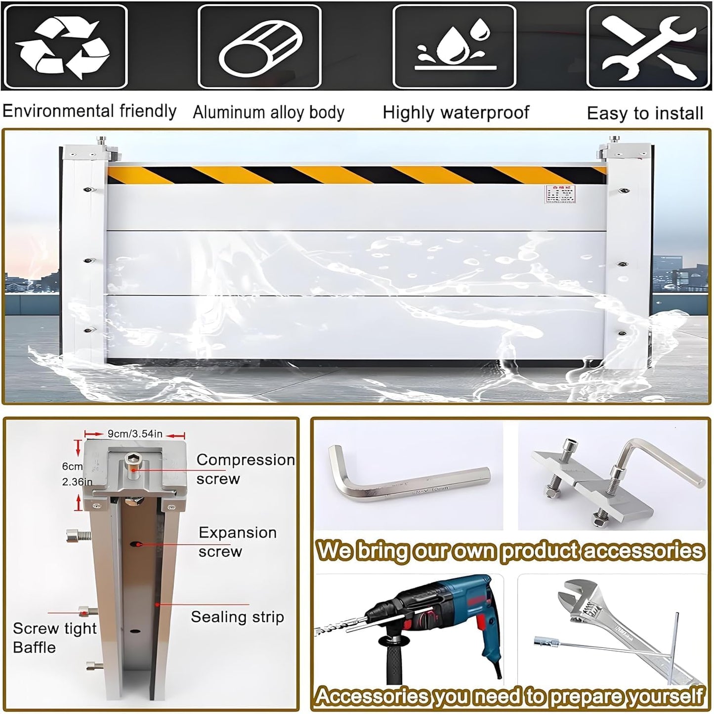 Flood Barriers for Home Exterior - Aluminum Alloy Outdoor Easy Flood Barrier Garage Doors Water Barriers for Flooding,H23.6 Inch/L7FT