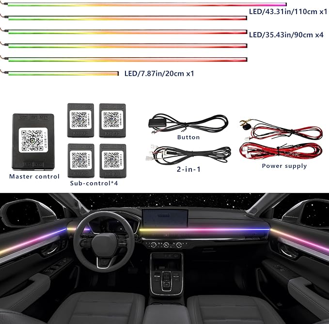 Acrylic Car LED Ambient Light, Fiber Optic Interior Light Strip, 24 Million Types, Ambient Light KKT that Swings with The Melody of Music (Dreamcolor 6 in 1)