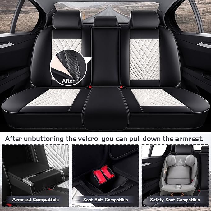 Truck Seat Covers for Ford Ranger 2019-2026, Waterproof Premium Leather Full Coverage Car Seat Cover, Muscle Sport Style Auto Interior Seat Cover Sets (Full Set/Black White)