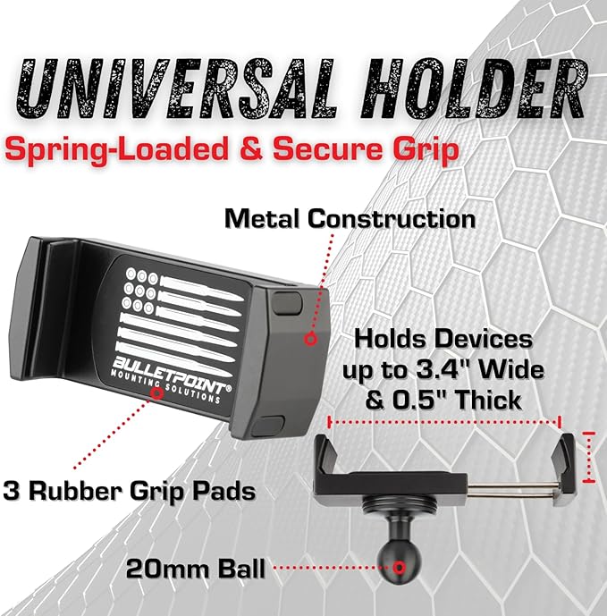 Bulletpoint Dash Mount Cell Phone Holder RAM Truck Compatible (2019+ 1500, 2500, 3500 and TRX) with 20mm Ball Mount - Compatible with iPhone and Android Smartphones (Dual Ball with 2 Phone Holders)