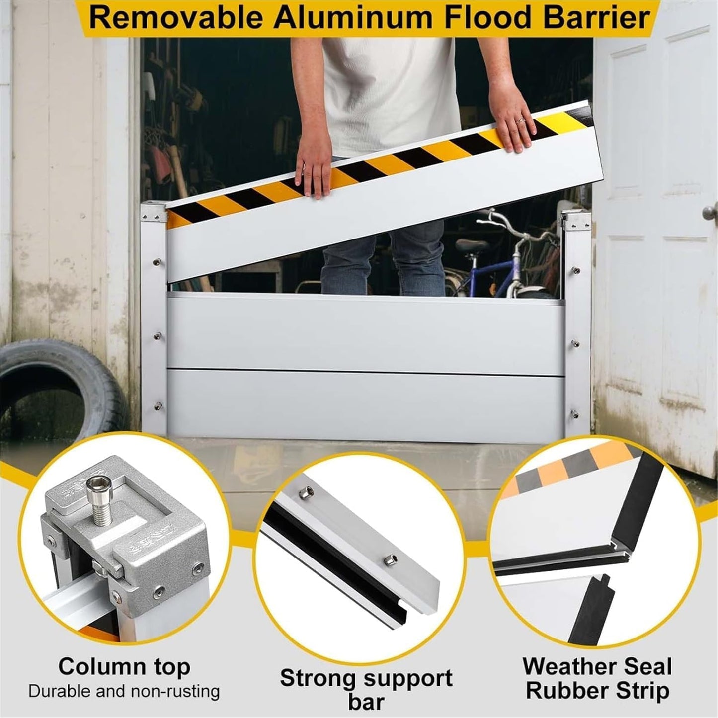 Reusable Heavy Duty Aluminum Flood Barriers for Home Exterior, Flood Protection Barriers Water Barrier Door Quick Detachable Garage Doors Detachable Mobile Rain Water Baffle ( H 55.1 inch L 10.5FT)
