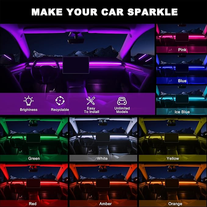 Acrylic Interior Car LED Strip Light with 6mm Sewing Edge - 43.3 inches Ambient Lighting Kits, Neon LED Strip Light(110CM/43.3IN, Green)
