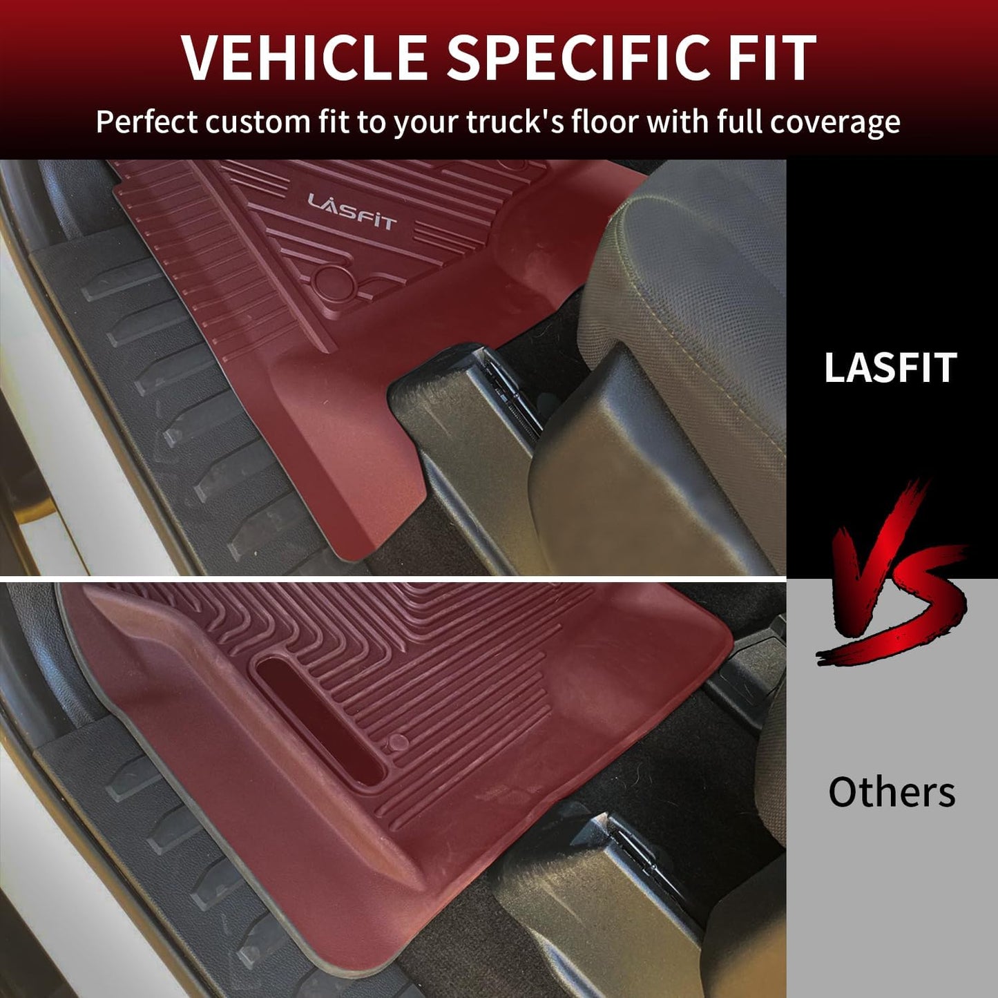 LASFIT Front Floor Mats for Ford F-150 2015-2025 | F150 Lightning 2022-2025 SuperCrew & Super Cab Carpet Floor All Weather Car Liners TPE Truck Mats-First Row Only, 2pcs Black
