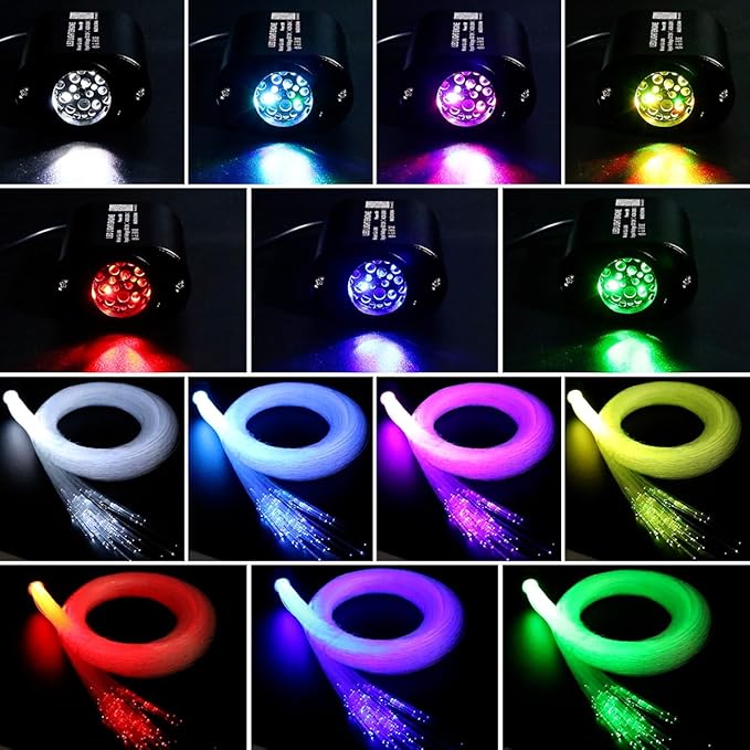 AZIMOM Mini 6W Twinkle 450pcs 0.03in 9.8ft Fiber Optic Starlight Headliner Kit for Car Home End Glow Fiber Strands Sound-Activated APP& Remote Control Starlight Engine