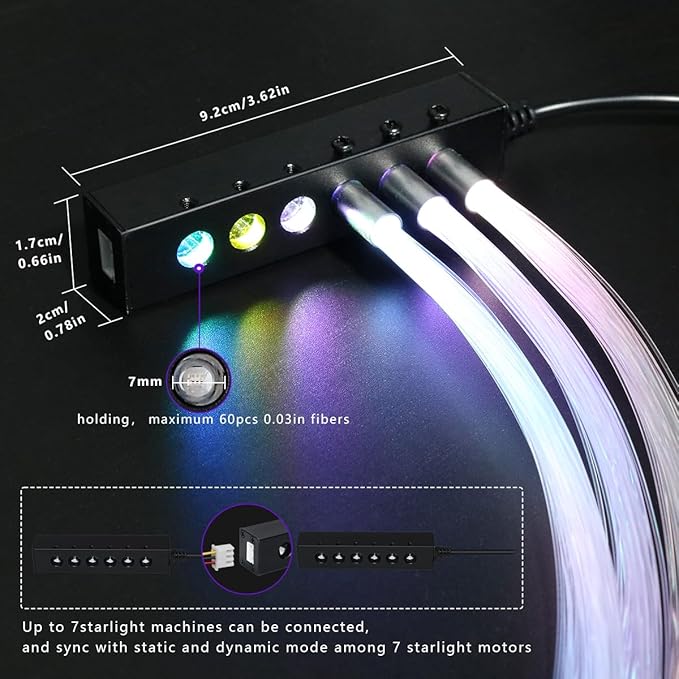AZIMOM 6LED Colorful Fiber Optic Starlight Headliner Kits 240pcs*0.03in*9.8ft Fiber Strands APP& Remote Control Mix Color Chase Timing Fiber Optic Star Light for Car Home Sky Star Decoration