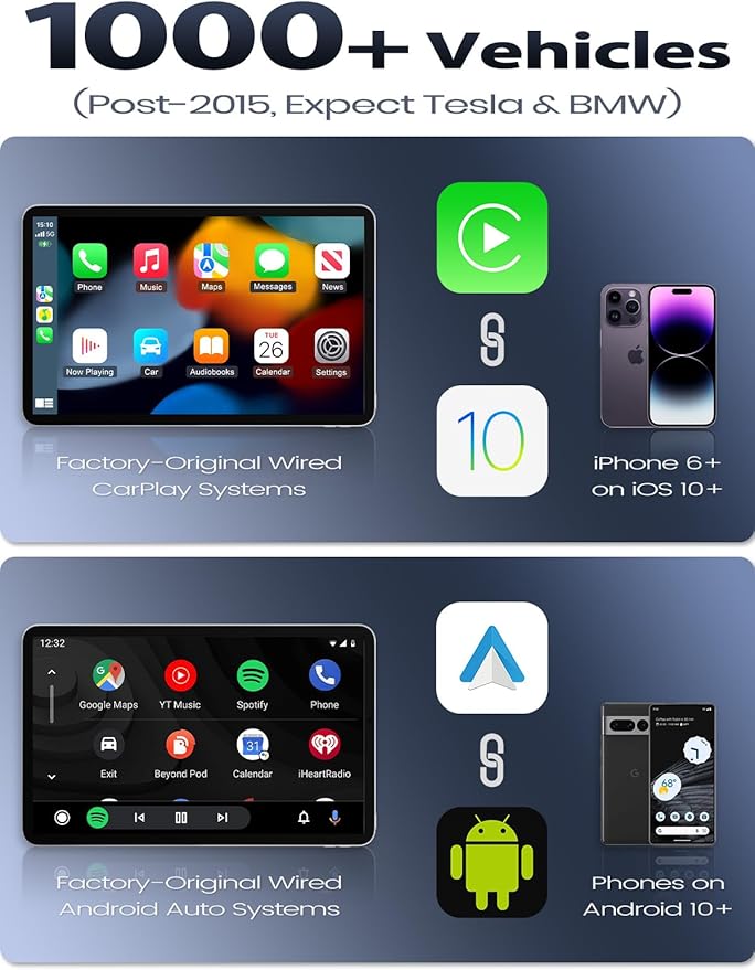 Mini Wireless CarPlay Adapter for iPhone & Android Auto (2026 Upgrade), No Delay, Fast Stable, Plug & Play, Converts Wired to Wireless Car Play Dongle, for Vehicles from 2016, USB-A/Type-C Gray
