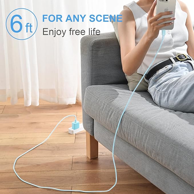 iPhone 17 16 15 Charger Fast Charging 2+2Pack 20W USB C Wall Charger with 6FT Fast Charging Cable Compatible with iPhone 17/17 Air/17 Pro/17 Pro Max/iPhone 16/15 Series, iPad Pro/AirPods - Blue