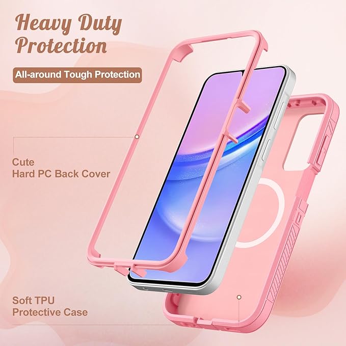 for Samsung Galaxy A15 5G Phone Case - Compatible with MagSafe Women Girls Cute Magnetic Protective Cover Kawaii Flower Girly Pretty Design Heavy Duty Shockproof for Samsung A15 5G Case 6.5"