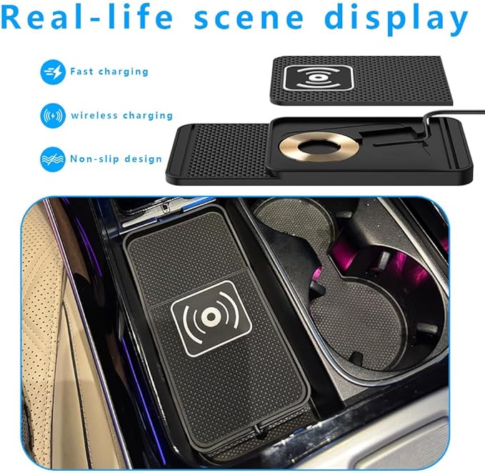 Wireless Charging Pad for Car for Honda HR-V 2016-2026, Non-Slip Type C/USB 20W Fast Phone Charging Pad DIY Trim-to-Fit No Interior Damage,B&Type-C