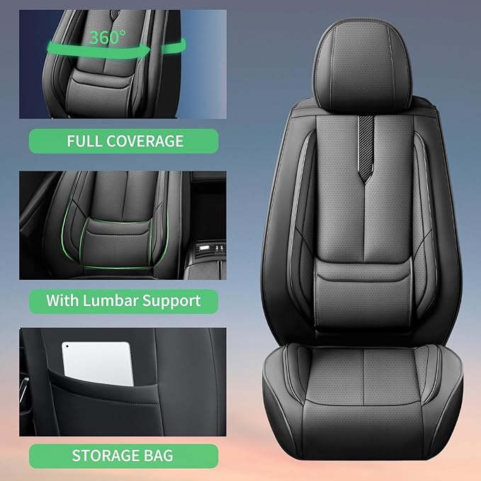 Fit Fj Cruiser Car Seat Covers for Toyota Fj Cruiser 2007-2013 2014 -Upgraded Premium Waterproof & Breathable Leather,Airbag Compatible,All-Weather Seat Cushion Protector,Full Set,Black