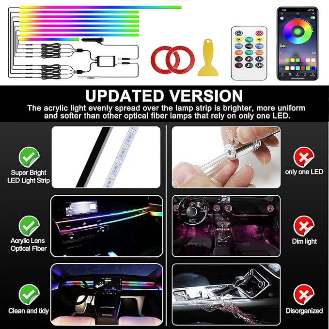 Interior Car LED Strip Lights, Acrylic LED Lights for Car with Dynamic Dreamcolor Chasing,RGB+IC 8 in 1 235 inches 800 LEDs Ambient Lighting Kits Music Sync Wireless APP and Remote Control