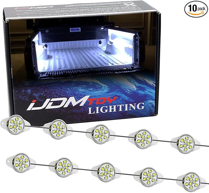 iJDMTOY 10-Piece Universal Fit 90-LED Waterproof Xenon White Truck Bed Cargo Area LED Lighting Kit