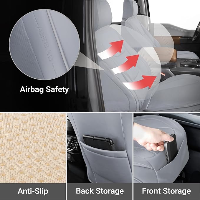 Coverland Custom Fit Car Seat Covers for SUV Compatible with [Highlander, Sequoia, Expedition, Q8, Discovery LR5] Premium Waterproof Non-Slip Interior Seat Protector [Front Gray - Size Chart A19]