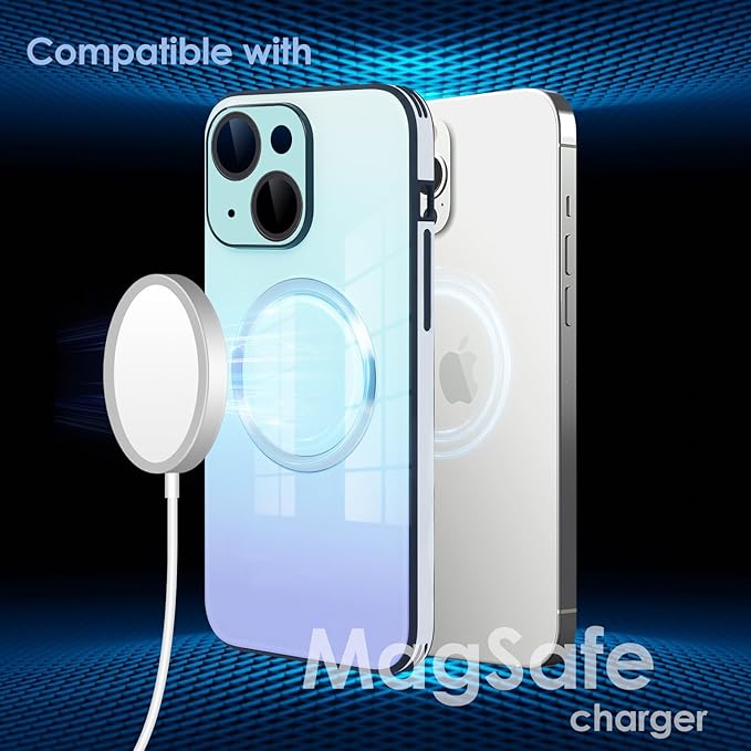 Guppy Compatible with iPhone 14 Plus with MagSafe Case, Magnetic Gradient Case with MagSafe Charging, Gradient Glass Back Cover with Lens Film-Black