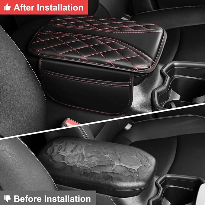 Center Console Cover Fit for Corolla Cross Scratch & Wear Resistant Waterproof Middle Console Cover with 2 Storage Bags(Black&Redline)