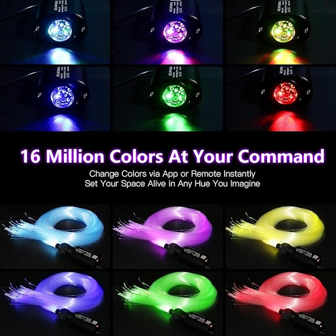 Starlight Headliner Kit 600 Piece Twinkle 0.03in(6.5ft/2m) with White Meteor Fiber Optic Light Kits Car Roof Lights RGBW Music Activated/APP Control Star Lights for Car Theater Game Bed Room Ceiling