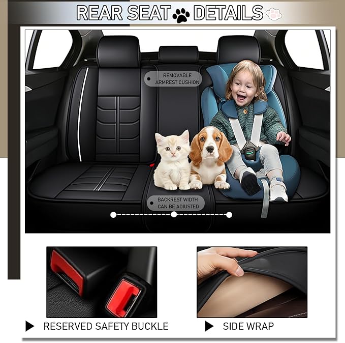 Leather Car Seat Covers Fit for Toyota Yaris 2007-2020, 5 Seater Car Seat Cover, Premium Waterproof, Scratch Resistant Car Interior Accessories (Full Set with Pillow Black White)