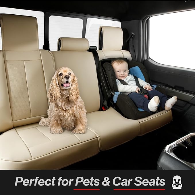 Coverland Custom Fit Car Seat Covers for SUV Compatible with [2024-2026 GMC Hummer EV SUV] Premium Car Seat Cover Water Resistant Leather Non-Slip Interior Protector [Full Set Beige - Size Chart X60]