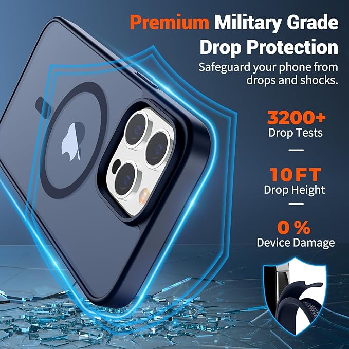 SUPFINE Magnetic for iPhone 13 Pro Max Case with Screen Protector (Compatible with MagSafe) (Military Grade Drop Protection) Translucent Matte Shockproof Phone Cover,Dark Blue