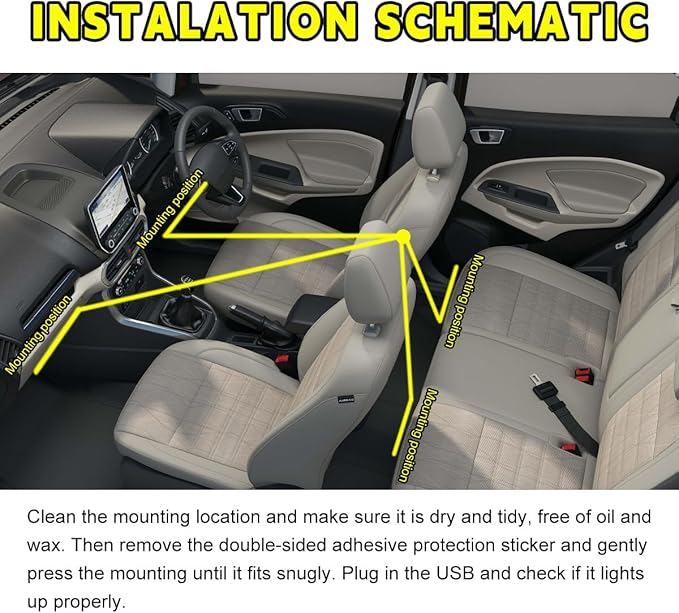 Car LED Strip Light, 48 LEDs RGB Neon Interior Atmosphere Lights, 12V Under Dash Ambient Night Light, USB Port Auto Interior Decorative Lamp, Universal Car Accessories (White)