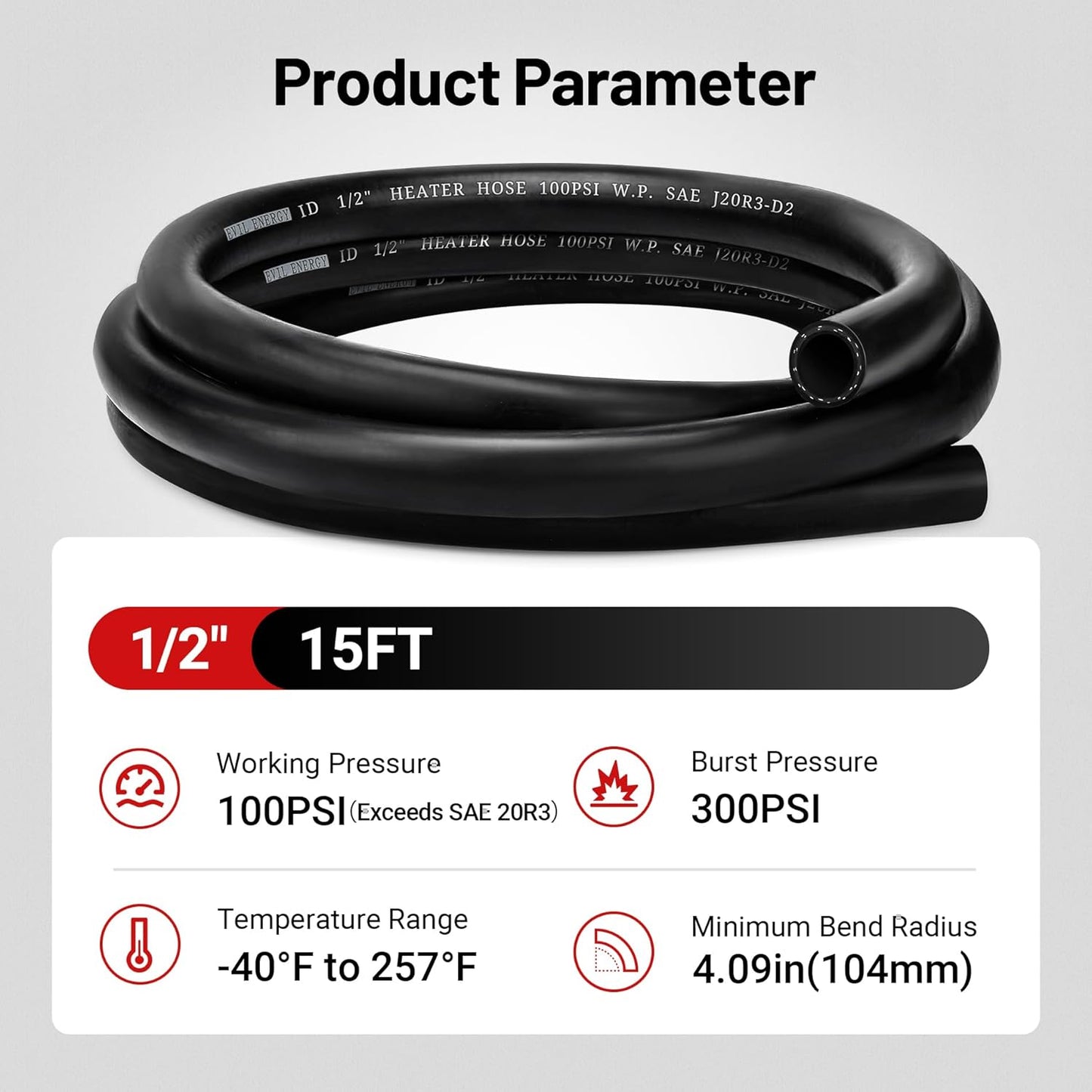 EVIL ENERGY 1/2" Heater Hose Coolant Radiator Straight 100PSI SAE 20R3 15FT Black