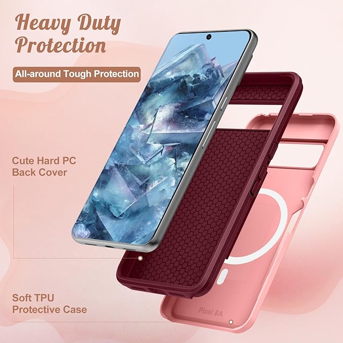 for Google Pixel 8A Case 6.1 Inch - Compatible with MagSafe Women Girls Cute Magnetic Protective Cover Girly Kawaii Pretty Fashion Heavy Duty Shockproof Design for Google Pixel 8A Phone Cases