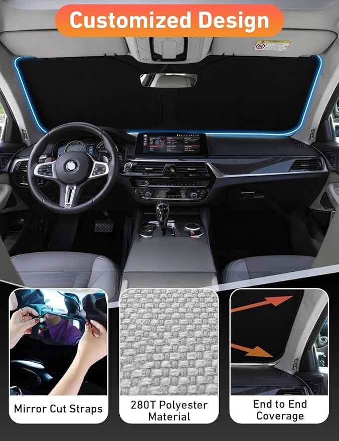 EcoNour Windshield Sunshade Compatible for Mazda CX-3 2016-2019 2020 2021, Sun Visor for Front Windshield & Window Sun Shade Cover, UV Heat Blocker & Protector, Car Accessories