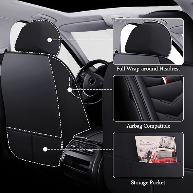 Car Seat Covers 7 Seats for Ford Explorer 2000-2025, Waterproof Durable Compatible Airbag, Premium Leather Seat Protector(7 Seats Standard,Black)