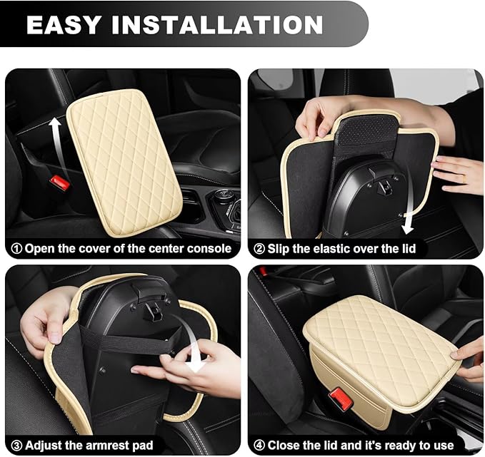 Upgraded Car Center Console Cover Fit for Corolla Cross Faux Leather Car Armrest Cover Cushion with 2 Storage Bags,Car Armrest Storage Box Interior Accessories(Beige&Whiteline)