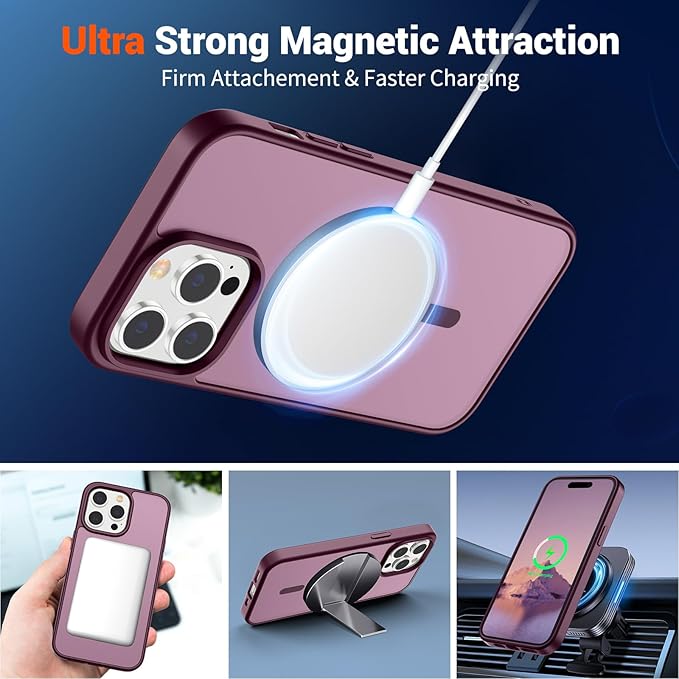 SUPFINE Magnetic for iPhone 14 Pro Max Case with Screen Protector (Compatible with MagSafe) (Military Grade Drop Protection) Translucent Matte Shockproof with Anti-Fingerprint Phone Case,Wine Red