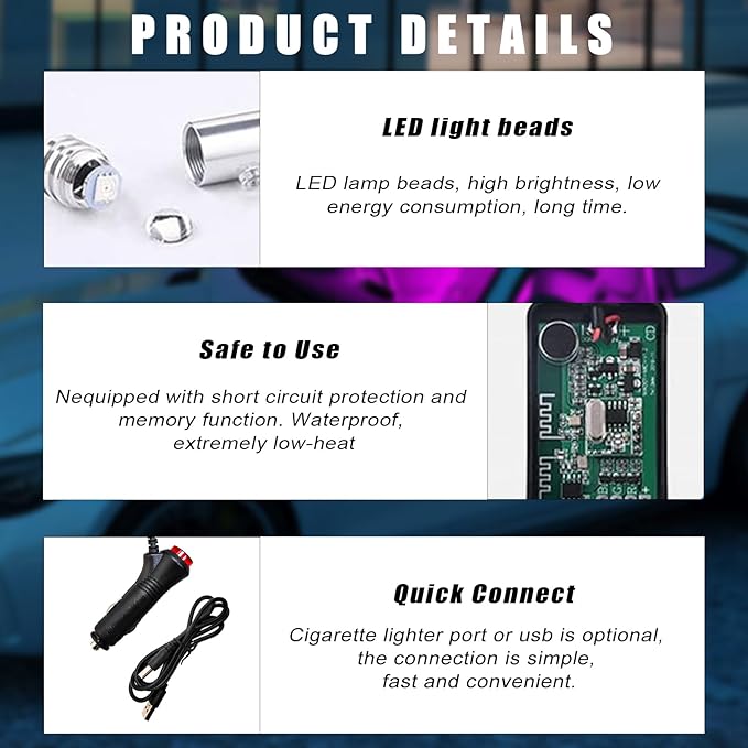 Interior Car LED Strip Lights with APP Control, RGB Ambient Lighting Kit with 118 inches Fiber Optic, 16 Million Colors Music Sync LED Vehicle Cigarette Lighter Neon Strip