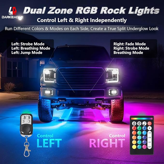 20Pods RGB LED Rock Lights for Trucks Pickup Dually Truck Off-Road, Multicolor Underglow Light Kit with APP/RF Remote Dual Zone, Plug and Play&Pre Wired 12V Vehicle Underbody Accent Light Waterproof